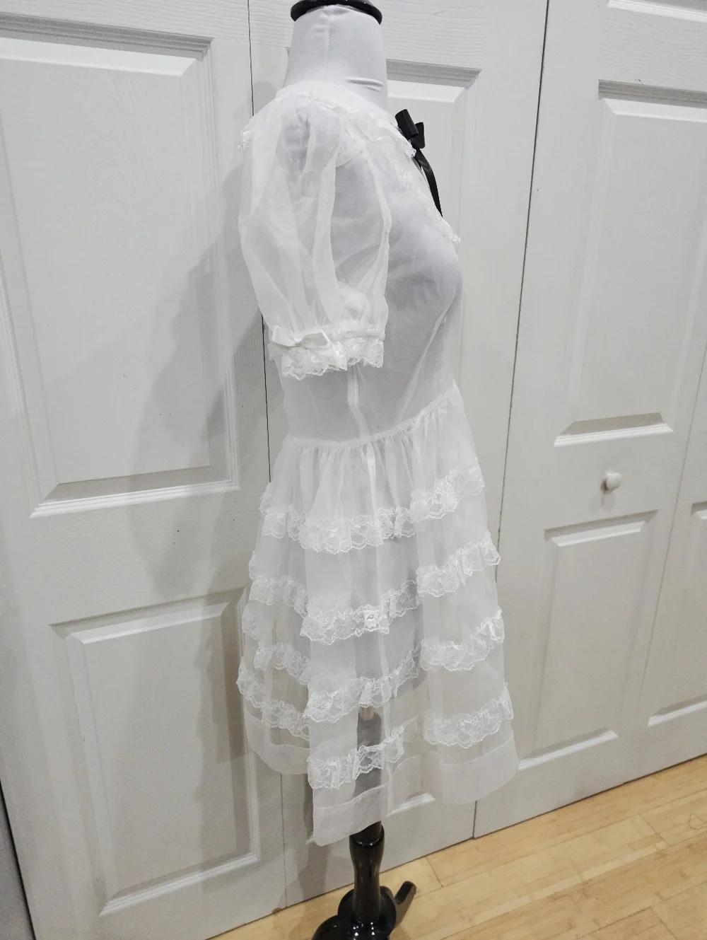 Dolls Kill Widow Goth Sheer White Lace Lolita Elegant Frills Babydoll Dress XS S - Picture 6 of 12